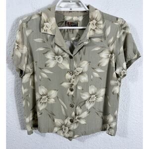 La Cabana Hawaiian Shirt Petite Size PM Floral Short Sleeve Rayon Button Up ￼